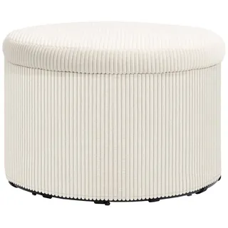 Homcom Sitzhocker mit Stauraum Hocker mit Deckel, Runder Polsterhocker Fußhocker mit Cord-Optik für Wohnzimmer, Schlafzimmer 60 x 60 x 41 cm Beige