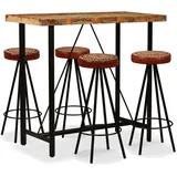 vidaXL 5-tlg. Bar-Set Altholz Massiv, Echtleder und Canvas