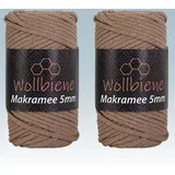 Wollbiene Makramee Garn 5mm I 2x70m I Makramee Natur - Baumwollgarn Mischgarn zum Knüpfen von Macrame - Rope Garn - Makramee-Garn aus Baumwolle für Kunst DIY Handwerk (hellbraun 11)