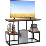 Costway FANTASK TV-Konsolentisch für 50-Zoll-Fernseher, industrielle Medienkonsole mit offenen Ablagen, TV-Ständer für Wohnzimmer, Schlafzimmer, Flur, rustikales Braun, Extra breit