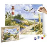 Schipper 609130884 - Malen nach Zahlen, Sylt, Dünenlandschaft mit Leuchtturm, 40x50cm