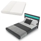 Juskys Schwebebett Lissabon 140 x 200 cm - mit Matratze, Schwebendes Design & LED-Beleuchtung - dunkelgrau