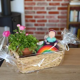 HMF Aufbewahrungskorb Badezimmer geflochten aus Wasserhyazinthe mit Holzgriffen 32 x 22 x 12 cm beige