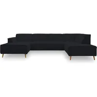 DOMO. collection Wohnlandschaft Jules FK, skandinavisches Sofa mit Federkern, Couch in U-Form mit Holzfüßen, 333 x 191 x 81 cm (BxTxH), Longchair rechts, schwarz