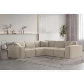 Fun Möbel Ecksofa Designersofa CELES Premium in Stoff Opera Velvet Beige Seite Universal