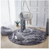 LuxusKollektion Langflor-Teppich Teppich Rund Flauschig Rutschfest 160 cm (Rund) ◗schwarz Grau grau
