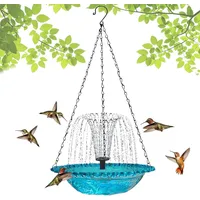 Hängendes Vogelbad Mit Solar-kaskade Und Springbrunnen – 2026 Hängendes Vogelbad Für Den Außenbereich Mit Solarbrunnen, Großes Kolibri-vogelbad Mit Springbrunnen (blau)