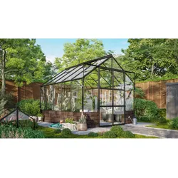 Vitavia, Gewächshaus "Cassandra 8300", schwarz, mit Sockelmauer in herbstlaub, 3 mm ESG, 8,3 m2