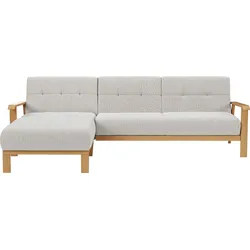 Ecksofa SIT & MORE "Billund L-Form", beige, B:264cm H:88cm T:183cm, 100% Polyester, Sofas, Armlehnen aus eichefarbigem Buchenholz, verschiedene Bezüge und Farben