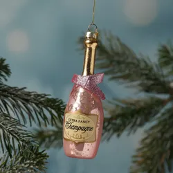 Weihnachtsbaumschmuck CHAMPAGNER Flasche - Glas - inkl. Aufhänger - H: 13,5cm - ...