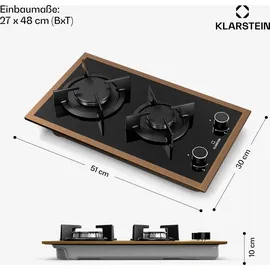 Klarstein Lumiflame Gaskochfeld, 2-Brenner Kupferrahmen & Glasoberfläche, 4,2 kW Leistung, Elektrische Zündung |
