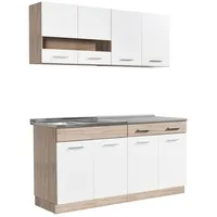 Homestyle4u 2354, Küchenschrank mit Arbeitsplatte, Küchenzeile ohne Elektrogeräte, Eiche Holz Weiß 160 cm