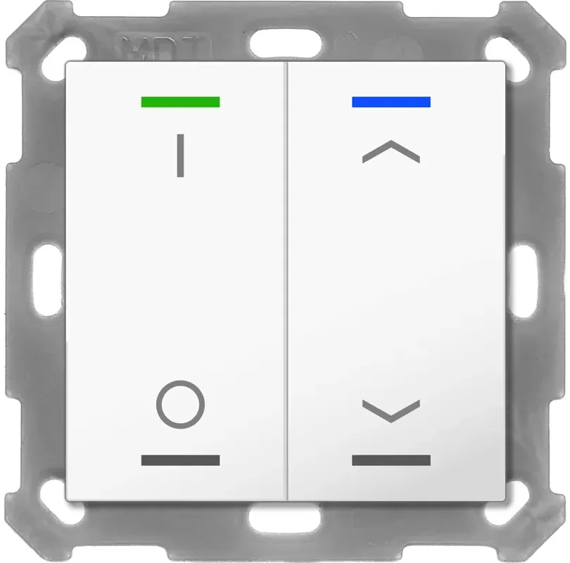 MDT BE-TAL55T2.D1 KNX Taster Light 55 2-fach, RGBW, mit Temperatursensor, Reinweiß glänzend, Schalten, Jalousie