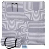 JEMIDI Picknickdecke 200x200 - Picknickdecke groß - Stranddecke XXL - Campingdecke - Picknickdecke wasserdicht - Picknick Decke - Badedecke - Waschbar und tragbar - Grau/weiß