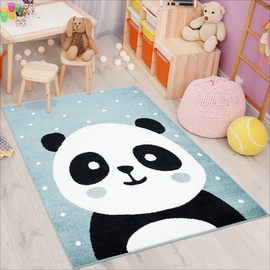 carpet city Kinderzimmer Baby Panda Teppich Blau 160x225 cm Weiße Punkte Flachflor Kinderteppiche