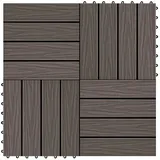 Vellora Terrassenplatte Terrassenfliesen 11Stk Tief Geprägt WPC 30x30cm 1qm, Dunkelbraun, Design des Bodenentwässerungsnetzes, Holzoptik braun|grau