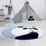carpet city Kinderteppich Bueno Panda-Bär in Blau mit Konturenschnitt für Kinderzimmer; Größe: 160x160 cm Rund