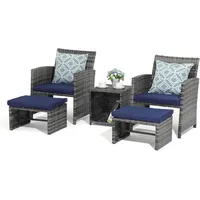 Goplus Gecheer 5-TLG. Balkonset, Bistro Set mit 4 Stühlen, Balkonmöbel Set Rattan, Sitzkissen, Braun