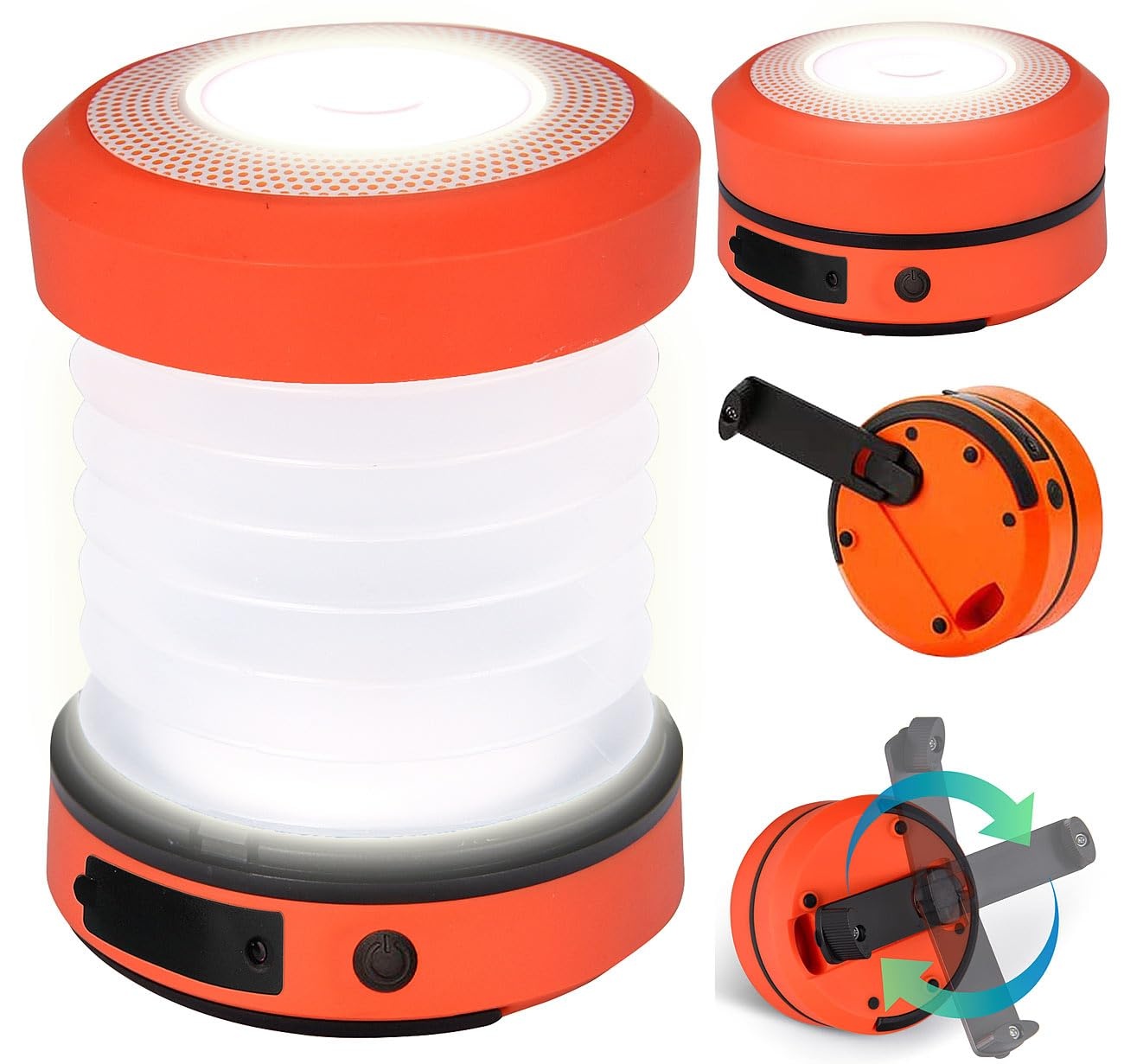 Semptec Urban Survival Technology Campinglampe mit Kurbel: Dual-Teleskop-LED-Campinglampe mit Dynamo-Handkurbel, 65 Lumen (Dynamo Laterne, Falt-Taschenlampe, Kabellose Lampen)
