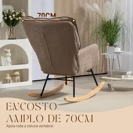 Homcom Schaukelstuhl mit Chenilleoptik Polyester 98,5 x 97 x 71 cm Braun mit Kissen