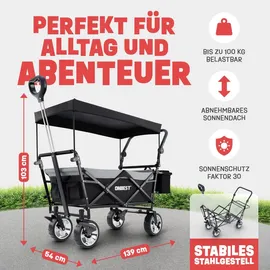onbest Bollerwagen faltbar mit Dach schwarz/Kühltasche