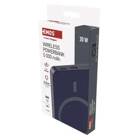 EMOS Powerbank 5 000 mAh WI 522 mit Magnet - magnetischer externer Akku mit Passthrough und Wireless-Charging USB-C-Ausgang inkl. USB-Datenkabel - für iPhone, iPad, Smartwatches - blau