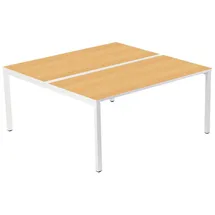 Paperflow easyDesk Doppelschreibtisch buche rechteckig, 4-Fuß-Gestell weiß 160,0 x 166,0 cm
