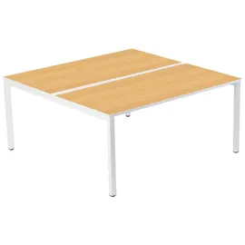 Paperflow easyDesk Doppelschreibtisch buche rechteckig, 4-Fuß-Gestell weiß 160,0 x 166,0 cm