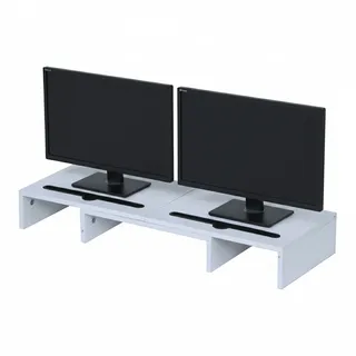 Relaxdays Monitorständer, 2 Monitore, ausziehbare Segmente, Breite 74-105 cm, ergonomische Bildschirmerhöhung, weiß
