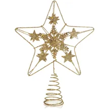 COM-FOUR Deko Stern Weihnachten - Weihnachtsdekoration Stern aus Metall - Aufsteller Weihnachtsstern mit Glitzer und Paillette - Goldfarbene Weihnachtsbaumspitze (goldfarben/24.5cm)