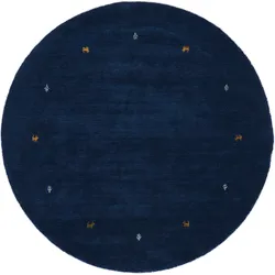 Wollteppich CARPETFINE "Gabbeh Uni", blau, H:15mm Ø:120cm, Wolle, Teppiche, reine Wolle handgewebt, Gabbeh Tiermotiv warmes Raumklima viele Größen