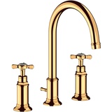 Hansgrohe Axor Montreux 3-Loch Waschtischarmatur 180 mit Kreuzgriffen und Ablauffernbedienung Polished Gold Optic