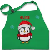Kinderschürze Schürze Kinder Jungen Mädchen - Süßer Pinguin Weihnachten Geschenk mit Name personalisiert I Weihnachtsmotiv Pinguin I Weihnachtsgeschenke Pinguine - 2-6 Jahre - Grün - xmas - 2-6 Jahre