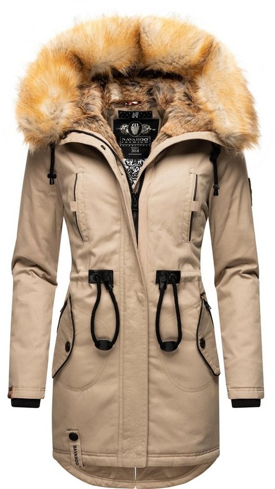 Navahoo Wintermantel Bombii stylischer Damen Winterparka mit Kunstfell-Kapuze braun M (38)