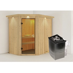 KARIBU Sauna »Vijandi«, inkl. 9 kW Saunaofen mit integrierter Steuerung, für 3 Personen - beige