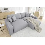 s-style möbel - Emma Ecksofa mit Schlaffunktion und Bettkasten in Cord-Stoff schöner Sitzkomfort, Ottomane rechts, B/T/H: 234 cm / 170 cm / 78 cm - Grau