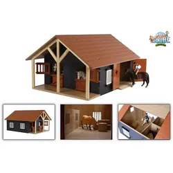 KidsGlobe Farming Pferdestall Holz, Maö ́stab 1:24 - mit 2 Boxen, Werkstatt