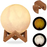 Relaxdays Mondlampe 3D, 2 Farben, dimmbar, Touch Sensor, kabellos, mit Ständer, für Kinder, Mondleuchte LED, 15 cm, weiß