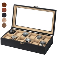 Exper City Uhrenbox, Uhrenetui für Männer und Frauen mit großem Glasdeckel, Holz-Uhrenbox mit 12 Fächern, schwarze Herren-Uhrenbox als Geschenk