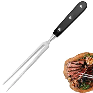 trabag Fleischgabel - Edelstahl Grillgabel mit Holzgriff, 27 cm Tranchiergabel, Gerade, Unbeugsam, Bratengabel, 13 cm, Fleischgabel mit Kunststoffgriff, Für Grill, Küche, Truthahn, Braten, Abendessen
