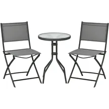 Outsunny 3tlg. Garten-Bistroset, Gartenmöbel Set, inkl. 1 Tisch, 2 klappbaren Stühlen, Gartengarnitur, Balkon-Set für Terrasse, Garten, Stahl, Grau