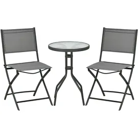 Outsunny 3tlg. Garten-Bistroset, Gartenmöbel Set, inkl. 1 Tisch, 2 klappbaren Stühlen, Gartengarnitur, Balkon-Set für Terrasse, Garten, Stahl, Grau
