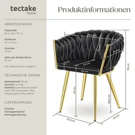 Tectake Esszimmerstuhl Astano Samt schwarz/gold 6er Set