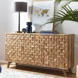 KADIMA DESIGN Sideboard `Alme`, Massivholz Akazie, Landhaus-Stil, 3 Schubladen & 2 Türen. 140x40x79 cm