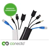conecto Neopren Kabelschlauch mit Klettverschluss universell Kabelkanal Kabelmanagement Kabelorganizer Kabelführung schwarz/weiß, 3,0m