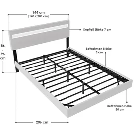 Juskys Schwebebett Lissabon - Schwebendes Design, Integrierte LED-Beleuchtung - weiß