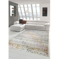 Designer und Moderner Teppich Kurzflor Wohnzimmerteppich in Lila Senfgelb Türkis Größe 120x170 cm