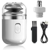 Mini Portable Electric Shaver, 2 in 1 Elektrischer Rasierer mit Nasenhaartrimmer, Elektrischer Nass- und Trockenrasierer für Männer, Barttrimmer, Elektrischer Rasierapparat für Haus Reise (Weiß)