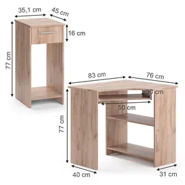 Vicco Eckschreibtisch Sonoma 83 x 76 cm Set mit PC-Schrank, Model 52193 - Braun