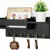 Schlüsselbrett mit Ablage,schlüsselbrett schwarz mit Briefhalter und 6 Haken,Schlüsselkasten holz schwarz für Wohnzimmer Küche Büro Flur Möbel Schlafzimmer praktisches Wohnungs Zubehör,Schlüsselhalter